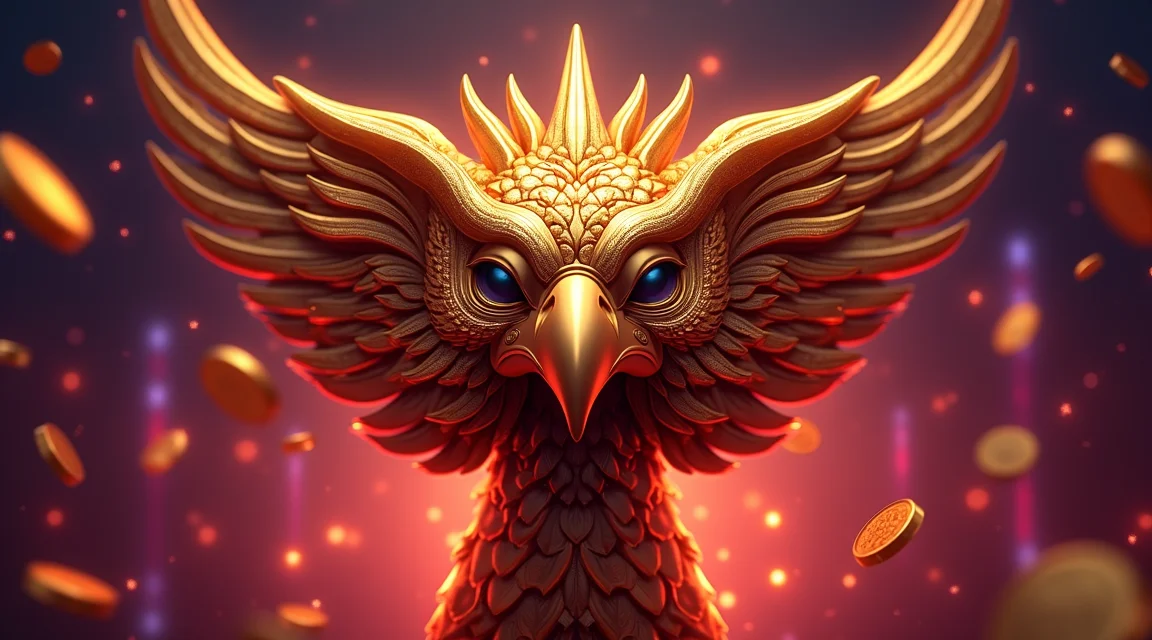 casino grand prize tournament banner with golden Garuda mask and coins