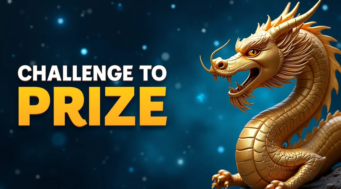 casino ranking challenge banner with galaxy background and golden dragon sculpture